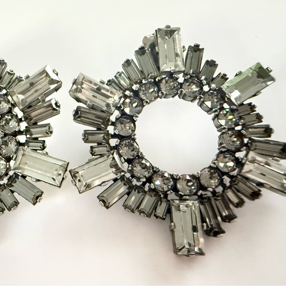 Amina Muaddi Jewelry - Authentic Amina Muaddi Begum crystal-embellished earrings in gray color - 1.7 in